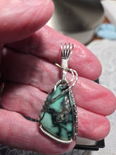 Load image into Gallery viewer, Custom Wire Wrapped Super Rare Variscite Snowville, NV Necklace/Pendant Sterling Silver