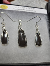 Load image into Gallery viewer, Custom Cut Polished &amp; Wire Wrapped Virginia Tech Gray Hokie Stone Set: Necklace/Pendant/Earrings Sterling Silver