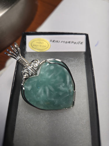 Custom Wire Wrapped Hemimorphite Heart Necklace/Pendant Sterling Silver
