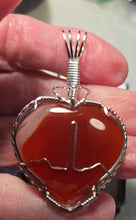 Load image into Gallery viewer, Custom Wire Wrapped Red Agate Heart with Heartbeat Necklace/Pendant Sterling Silver