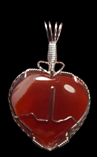 Load image into Gallery viewer, Custom Wire Wrapped Red Agate Heart with Heartbeat Necklace/Pendant Sterling Silver