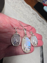 Load image into Gallery viewer, Custom Wire Wrapped Moonstone Set: Earrings Necklace/Pendant Sterling Silver.