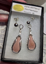 Load image into Gallery viewer, Custom Cut Unpolished Polished Wire Wrapped Virginia Tech Pink Hokie Stone Earrings Sterling Silver