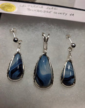 Load image into Gallery viewer, Custom Cut Polished &amp; Wire Wrapped California Iron Ore Furnace Set Necklace/Pendant Earrings Sterling Silver
