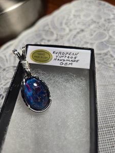 Custom Wire Wrapped European Vintage Stone Necklace/Pendant Sterling Silver
