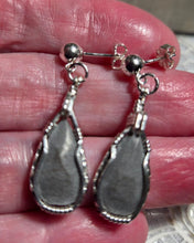 Load image into Gallery viewer, Custom Wire Wrapper Unpolished Hokie Stone Virginia Tech Gray Quarry: Earrings Sterling Silver
