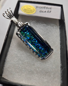 Custom Wire Wrapped Dichroic Glass Necklace/Pendant Sterling Silver