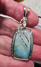 Load image into Gallery viewer, Custom Cut Polished &amp; Wire Wrapped Larimar Necklace/Pendant Sterling Silver