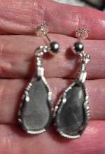 Load image into Gallery viewer, Custom Wire Wrapper Unpolished Hokie Stone Virginia Tech Gray Quarry: Earrings Sterling Silver