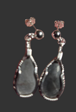 Load image into Gallery viewer, Custom Wire Wrapper Unpolished Hokie Stone Virginia Tech Gray Quarry: Earrings Sterling Silver