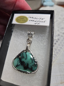 Custom Wire Wrapped Super Rare Variscite Snowville, NV Necklace/Pendant Sterling Silver