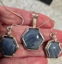 Load image into Gallery viewer, Custom Cut Polished &amp; Wire Wrapped Rebecca Iron Ore Slag Set: Necklace/Pendant Earrings Sterling Silver