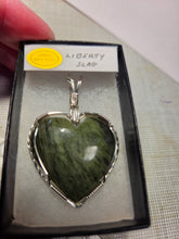 Load image into Gallery viewer, Custom Cut Polished &amp; Wire Wrapped Liberty Iron Ore Furnace Slag Heart Necklace/Pendant Sterling Silver