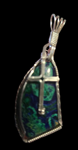 Load image into Gallery viewer, Custom Cut Polished &amp; Wire Wrapped Eilat King Solomon Stone Necklace/Pendant Sterling Silver