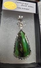Load image into Gallery viewer, Custom Cut Polished &amp; Wire Wrapped Peruvian Blue Opal Necklace/Pendant Sterling Silver