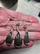 Load image into Gallery viewer, Custom Wire Wrapper Polished Hokie Stone Virginia Tech Gray Quarry Set: Earrings, Necklace/Pendant Sterling Silver
