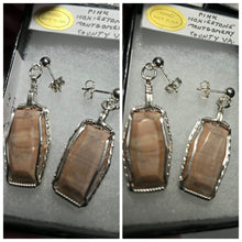 Load image into Gallery viewer, Custom Cut Polished Wire Wrapped Virginia Tech Pink Hokie Stone Earrings Sterling Silver