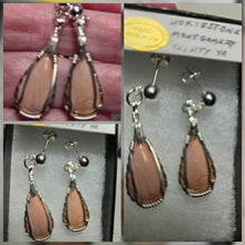 Load image into Gallery viewer, Custom Cut Polished Wire Wrapped Virginia Tech Pink Hokie Stone Earrings Sterling Silver
