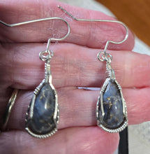 Load image into Gallery viewer, Custom Wire Wrapped Blue Quartz Madison County VA Set Necklace/Pendant Earrings Sterling Silver