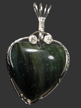 Load image into Gallery viewer, Custom Cut Polished &amp; Wire Wrapped Liberty Iron Ore Furnace Slag Heart Necklace/Pendant Sterling Silver