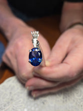 Load image into Gallery viewer, Custom Wire Wrapped Faceted Royal Blue Sapphire Necklace/Pendant Sterling Silver