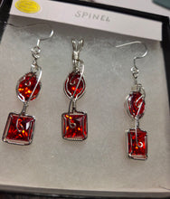 Load image into Gallery viewer, Custom Wire Wrapped Orange Spinel Faceted Stone Set: Necklace/Pendant &amp; Earrings