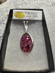 Custom Wire Wrapped European Vintage Stone Necklace/Pendant Sterling Silver