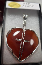 Load image into Gallery viewer, Custom Wire  Wrapped Red Agate Heart/Cross Necklace/Pendant Sterling Silver