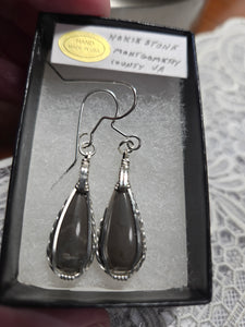 Custom Wire Wrapper Polished Hokie Stone Virginia Tech Gray Quarry: Earrings Sterling Silver