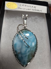 Load image into Gallery viewer, Custom Cut Polished &amp; Wire Wrapped Larimar Necklace/Pendant Sterling Silver