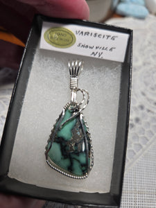 Custom Wire Wrapped Super Rare Variscite Snowville, NV Necklace/Pendant Sterling Silver