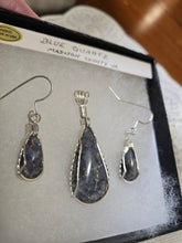 Load image into Gallery viewer, Custom Wire Wrapped Blue Quartz Madison County VA Set Necklace/Pendant Earrings Sterling Silver