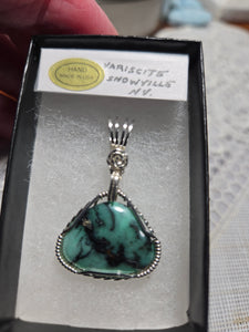Custom Wire Wrapped Super Rare Variscite Snowville, NV Necklace/Pendant Sterling Silver