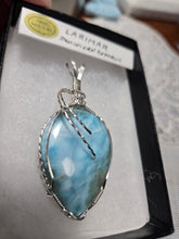 Load image into Gallery viewer, Custom Cut Polished &amp; Wire Wrapped Larimar Necklace/Pendant Sterling Silver