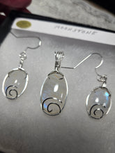 Load image into Gallery viewer, Custom Wire Wrapped Moonstone Set: Earrings Necklace/Pendant Sterling Silver.