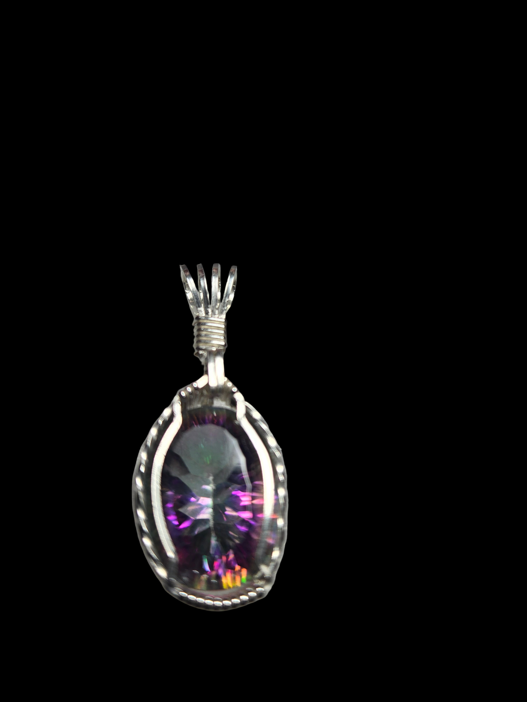 Custom Wire Wrapped Faceted Mystic Topaz Necklace/Pendant Sterling Silver