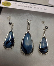 Load image into Gallery viewer, Custom Cut Polished &amp; Wire Wrapped California Iron Ore Furnace Set Necklace/Pendant Earrings Sterling Silver