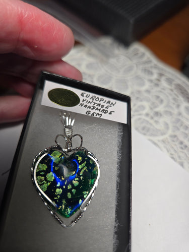 Custom Wire Wrapped European Vintage Heart Stone Necklace/Pendant Sterling Silver