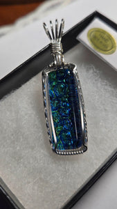 Custom Wire Wrapped Dichroic Glass Necklace/Pendant Sterling Silver