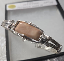 Load image into Gallery viewer, Custom Cut Polished &amp; Wire Wrapped Virginia Tech Hokie Stone Pink Quarry Bracelet Size 7 1/4 Sterling Silver