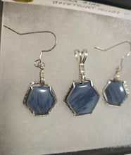 Load image into Gallery viewer, Custom Cut Polished &amp; Wire Wrapped Rebecca Iron Ore Slag Set: Necklace/Pendant Earrings Sterling Silver