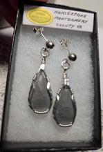 Load image into Gallery viewer, Custom Wire Wrapper Unpolished Hokie Stone Virginia Tech Gray Quarry: Earrings Sterling Silver