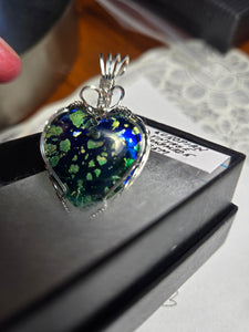 Custom Wire Wrapped European Vintage Heart Stone Necklace/Pendant Sterling Silver
