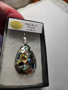 Custom Wire Wrapped Mosaic Paua Shell Necklace/Pendant Sterling Silver One of a kind