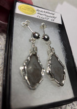 Load image into Gallery viewer, Custom Wire Wrapper Unpolished Hokie Stone Virginia Tech Gray Quarry: Earrings Sterling Silver