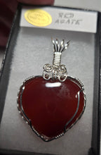 Load image into Gallery viewer, Custom Wire Wrapped Red Agate Heart Necklace/Pendant Sterling Silver