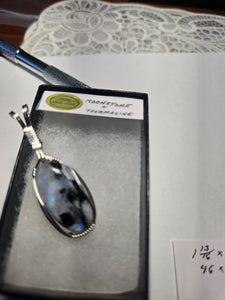 Custom Wire Wrapped Moonstone with Tourmaline Necklace/Pendant Sterling Silver