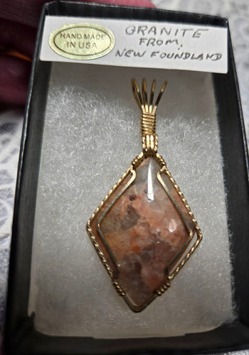Custom Cut Polished & Wire Wrapped Granite from New Foundland Necklace/Pendant 14kgf