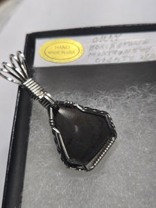 Custom Cut Polished & Wire Wrapped Gray Hokie Stone Heart Virginia Tech Necklace/Pendant Sterling Silver