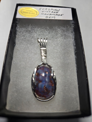 **SOLD **Custom Wire Wrapped European Vintage Stone Necklace/Pendant Sterling Silver